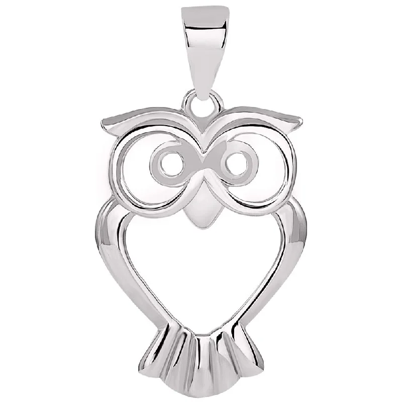 Solid 14k White Gold Open Big Eyes Owl Pendant