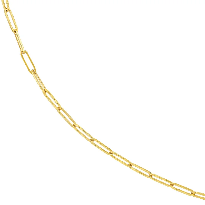 Solid 14K Yellow Gold 5.1mm Long Paperclip Link Chain Necklace with Lobster Lock