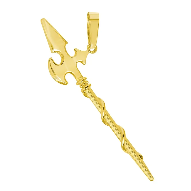 Solid 14k Yellow Gold Long Sword Axe Pendant