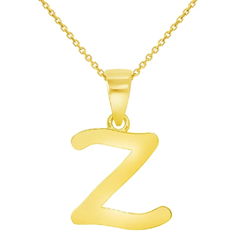 Solid 14k Yellow Gold Mini Uppercase Initial Script Z Letter Charm Pendant Necklace