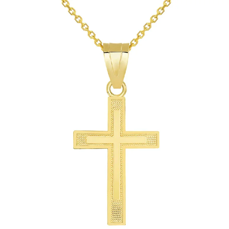 Solid 14k Yellow Gold Religious Latin Cross Pendant Necklace