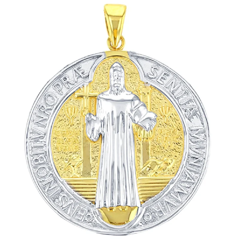 Solid 14K Yellow Gold St Benedict Medal Saint Pendant with High Polish