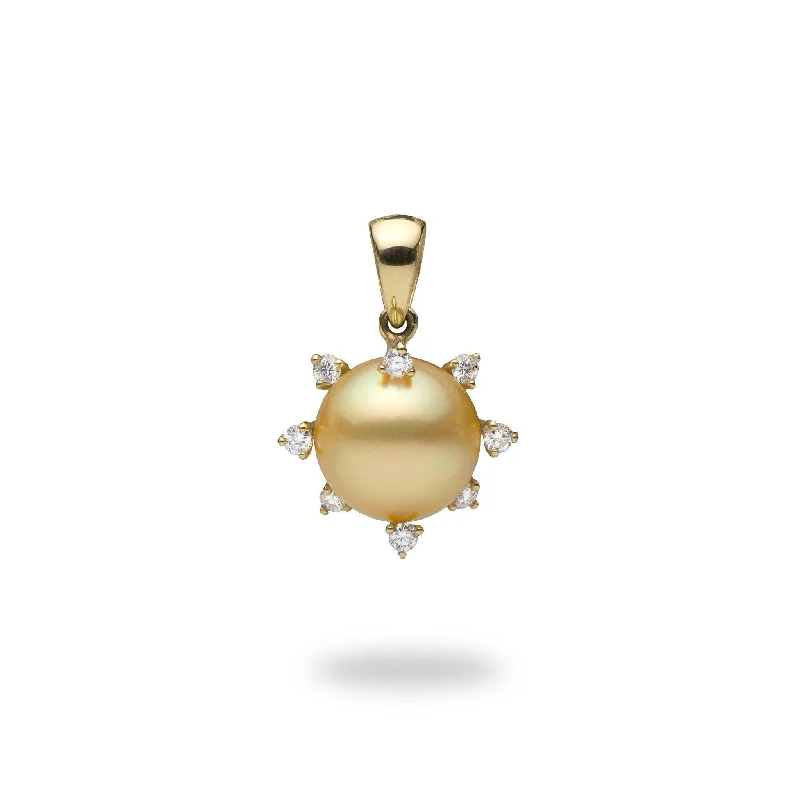 Protea South Sea Gold Pearl Pendant in Gold with Diamonds - 10-11mm