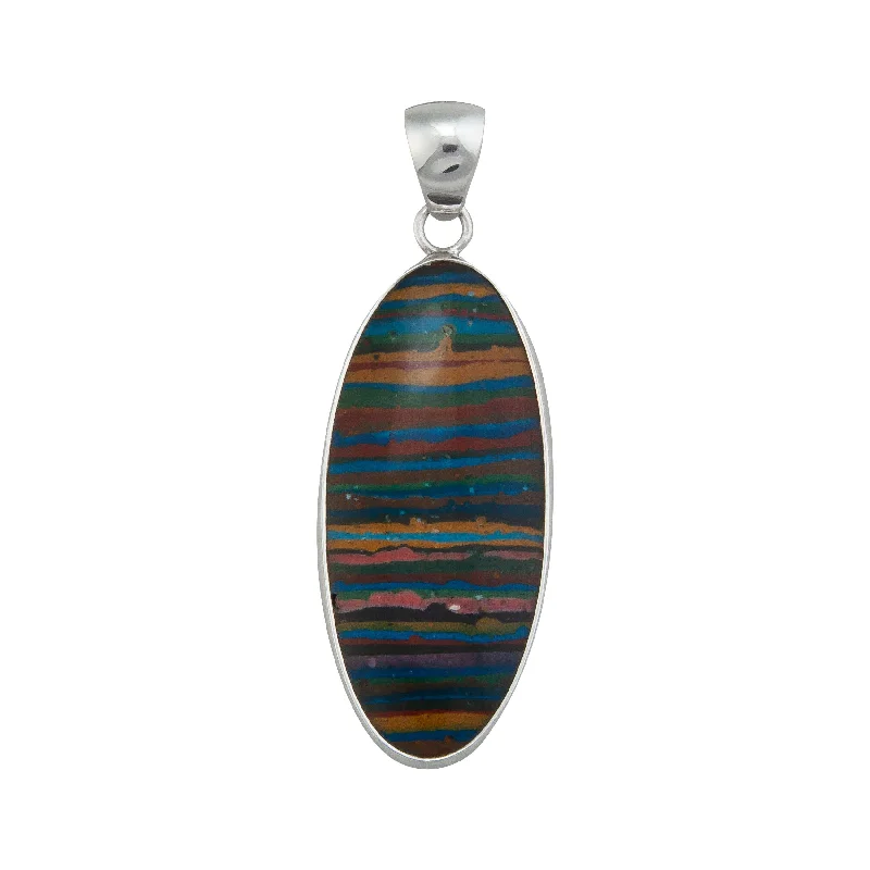 Sterling Silver Rainbow Calsilica Elongated Pendant