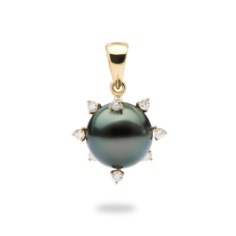 Protea Tahitian Black Pearl Pendant in Gold - 11-12mm