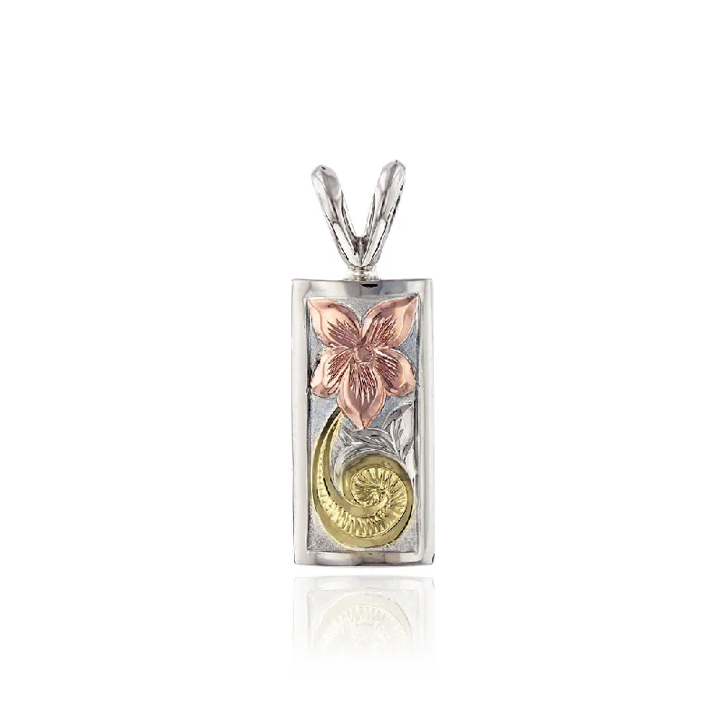 Tri-Color Haku Lei 8mm x 5/8" Pendant in 14K Gold