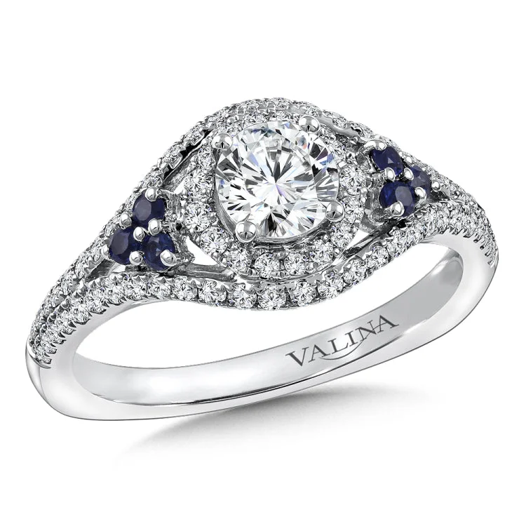 Diamond and Blue Sapphire Engagement Ring