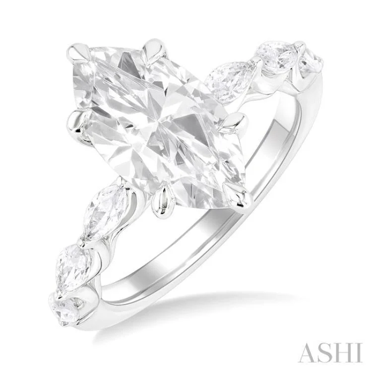 1.00 Ctw Marquise Shape Marquise and Round Cut Diamond Semi Mount Engagement Ring in 14K White Gold