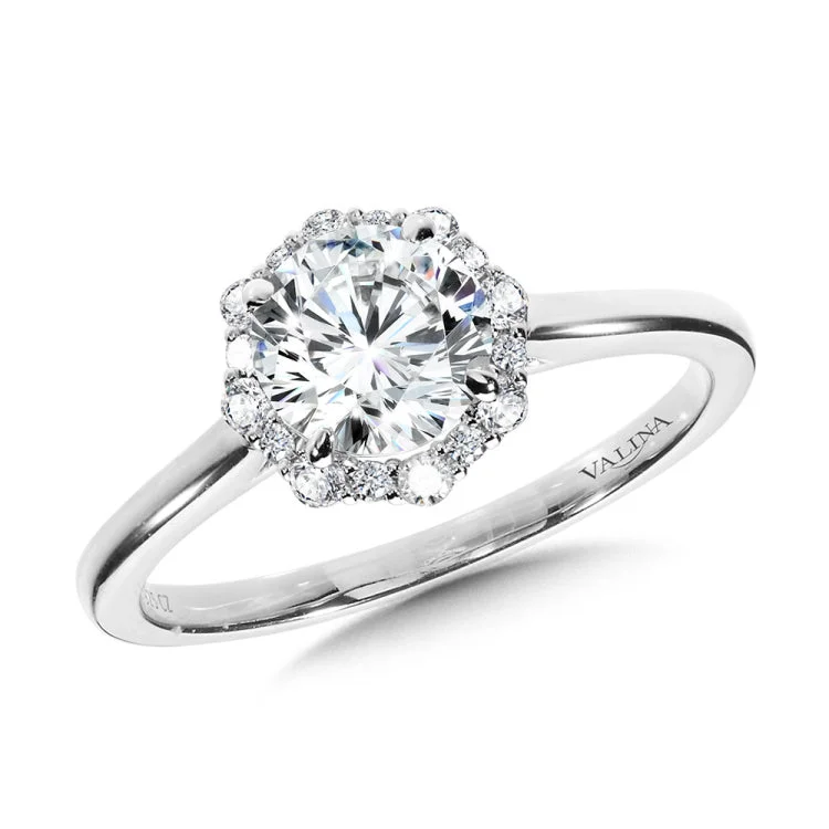 Modern Straight Halo Diamond Engagement Ring