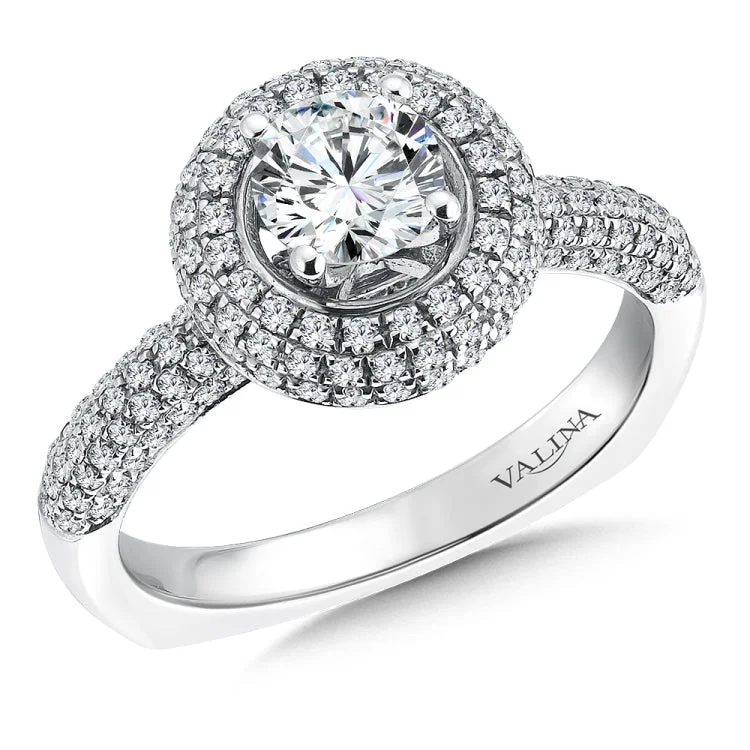 Pave Diamond Halo Engagement Ring