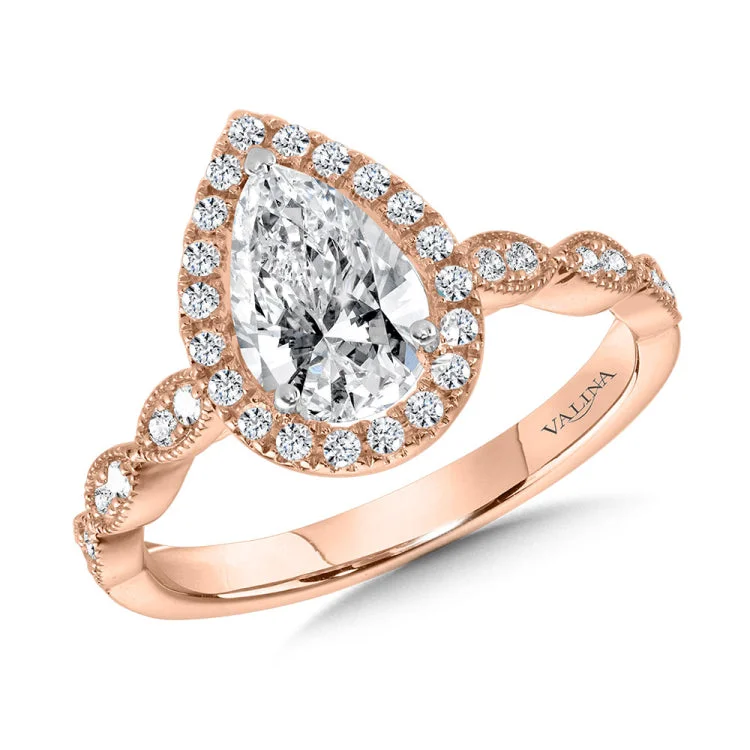 Scalloped & Milgrain-Beaded Pear-Shaped Halo Engagement Ring