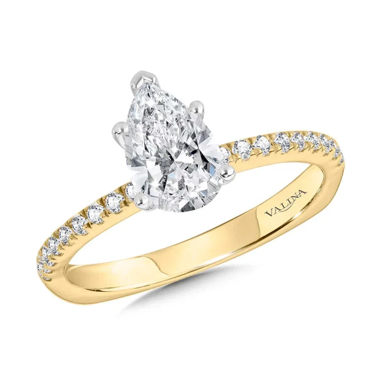 Straight Pear-Cut Diamond Hidden Halo Engagement Ring