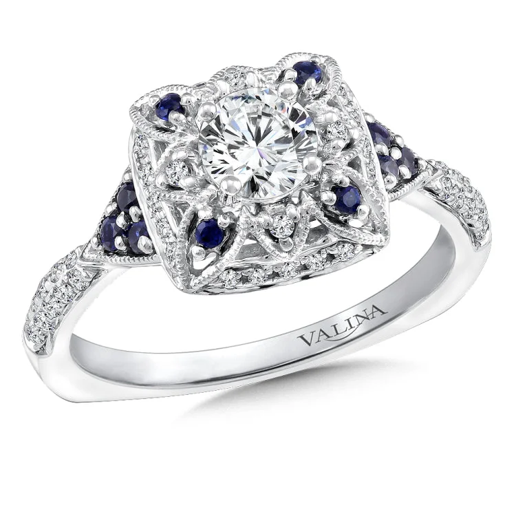 Vintage Diamond and Blue Sapphire Engagement Ring