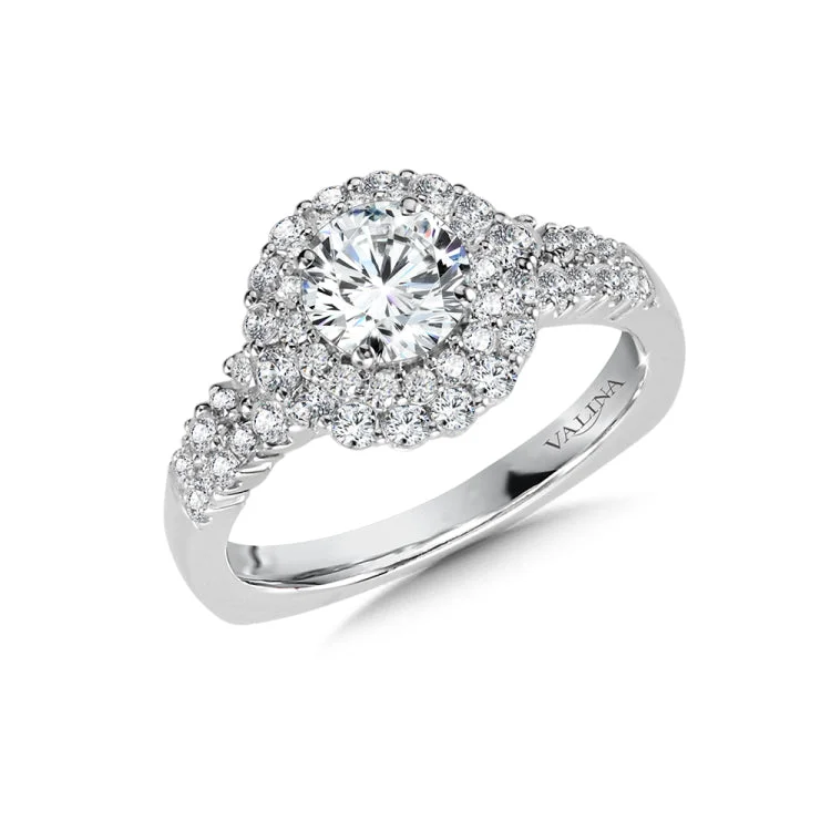 Wide Double Halo Diamond Engagement Ring