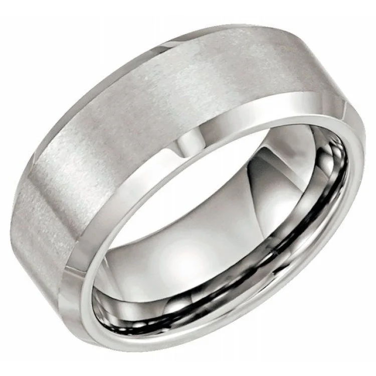 Tungsten 8 mm Satin & Beveled-Edge Band Size 7.5