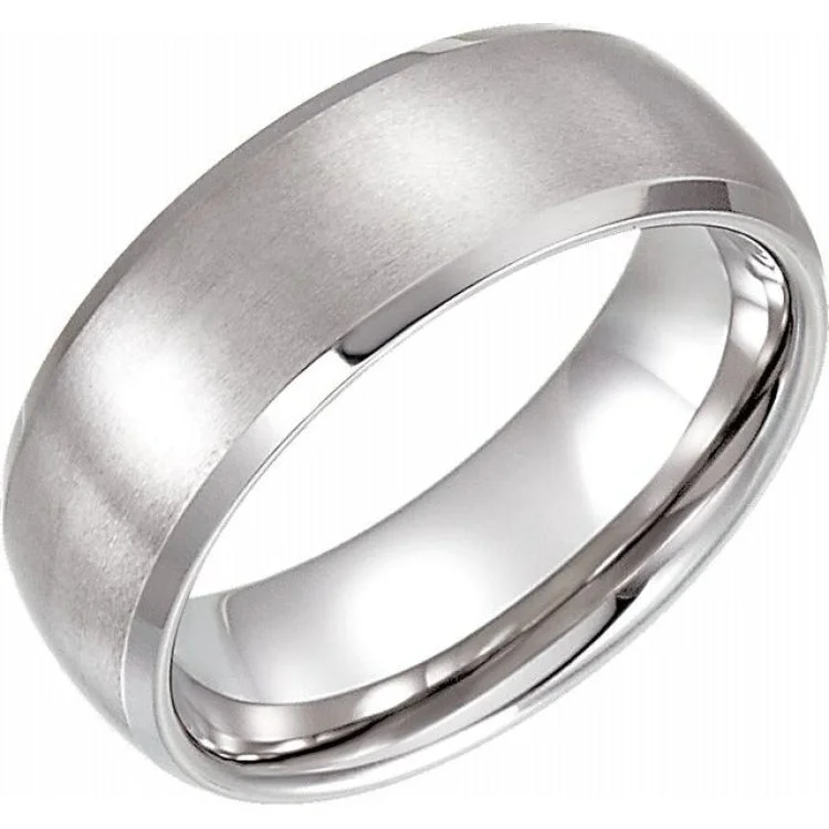 Tungsten 8 mm Beveled-Edge Band with Satin Finish Size 6.5