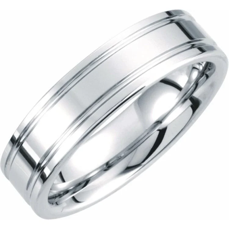 White Tungsten 6 mm Grooved Band Size 11.5