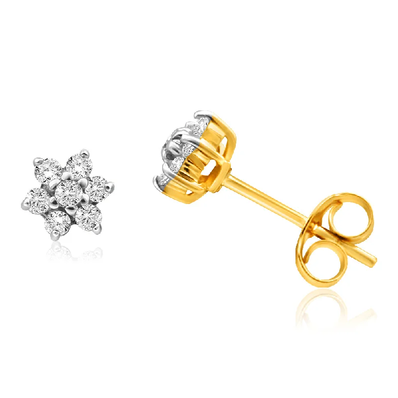 9ct Yellow Gold 1/5 Carat Dazzling Diamond Stud Earrings