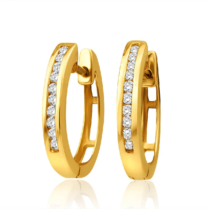 9ct Yellow Gold Diamond Hoop Earrings