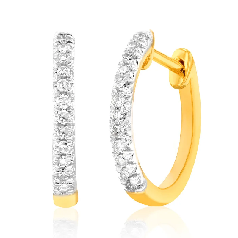 9ct Yellow Gold Diamond Hoop Earrings with 24 Diamonds