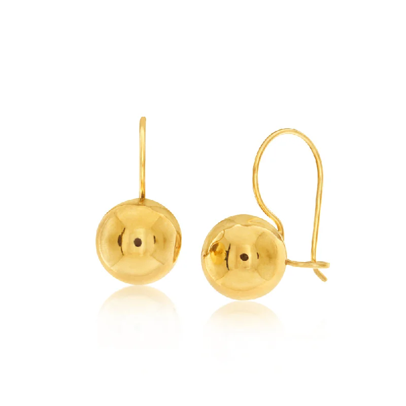 9ct Yellow Gold Plain Ball 8mm Earwire Earrings