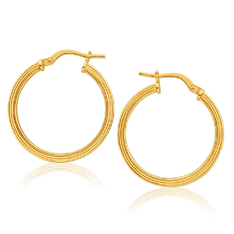 9ct Yellow Gold Silver Filled Square Round 20mm Hoop Earrings