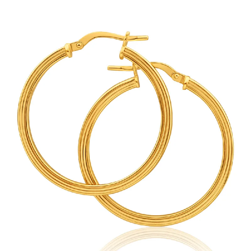 9ct Yellow Gold Silver Filled Square Round 25 mm Hoop Earrings