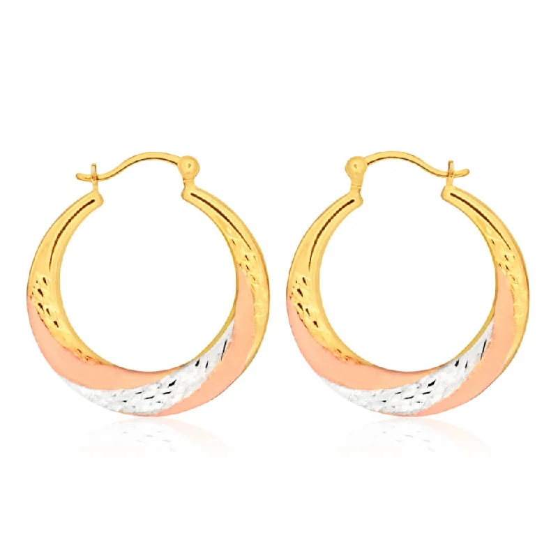 9ct Yellow Gold Silver Filled Three Tone Swirl Hoop Earrings