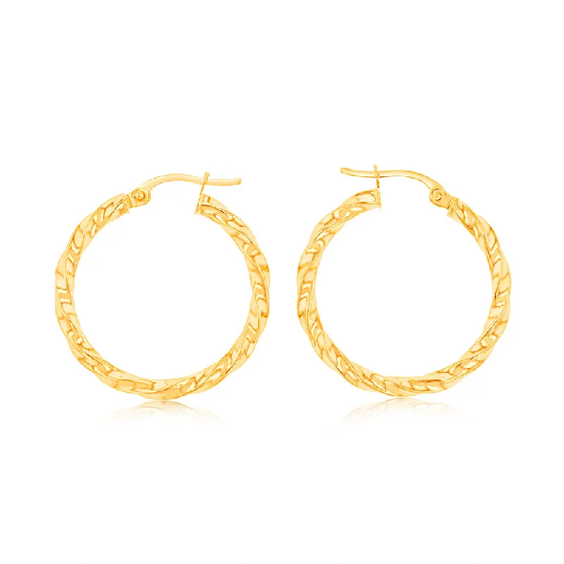 9ct Yellow Gold twist 20mm Hoops Earrings