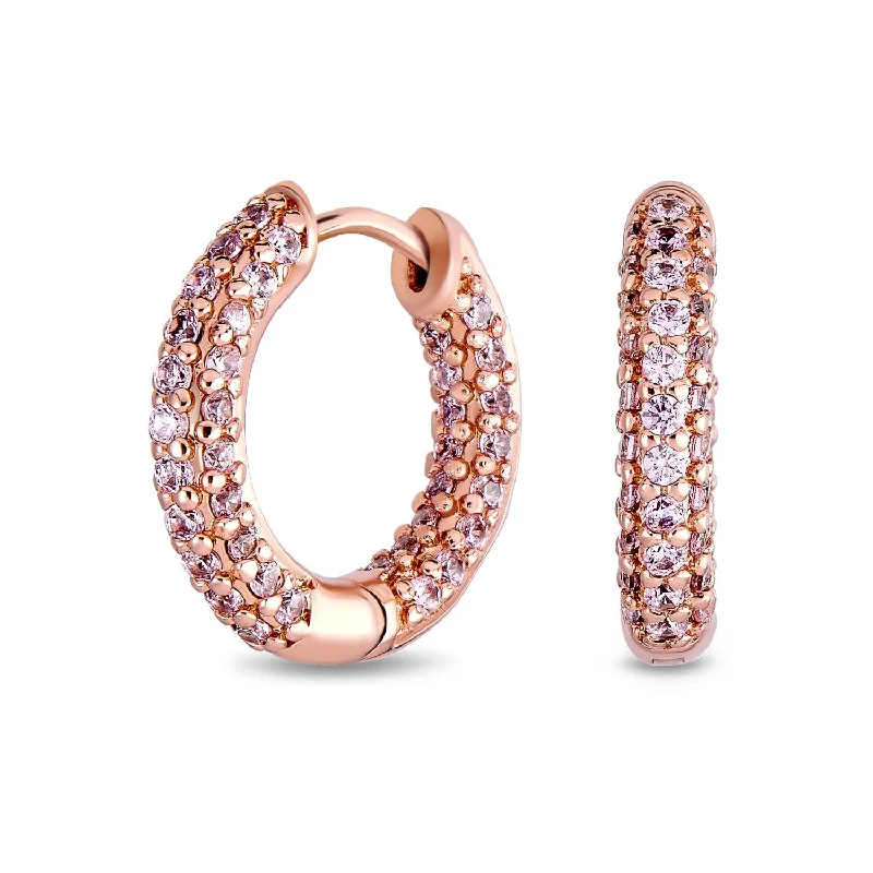 Formal Party CZ Hoop Earrings Morganite PinkBrown Rose Gold Black Plated 0.75" Diameter