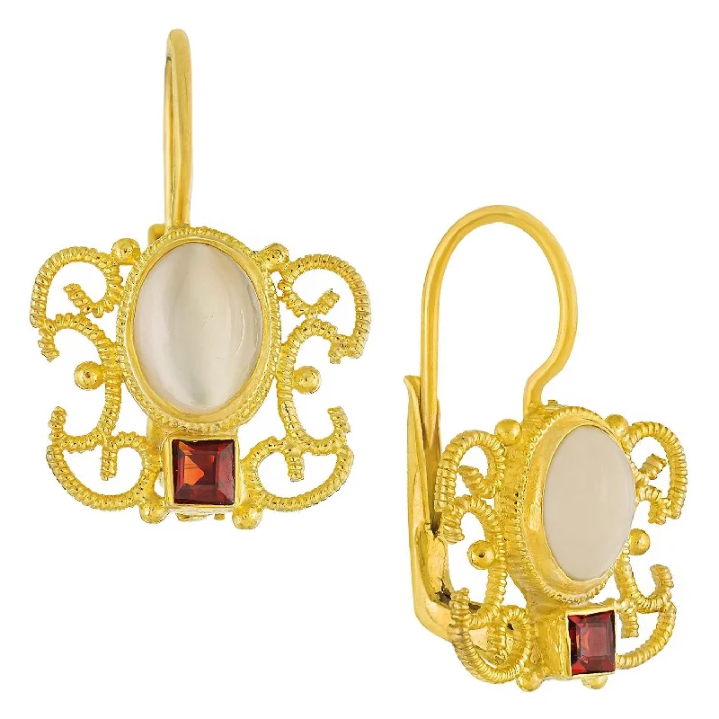 Gazebo Moonstone and Garnet Earrings