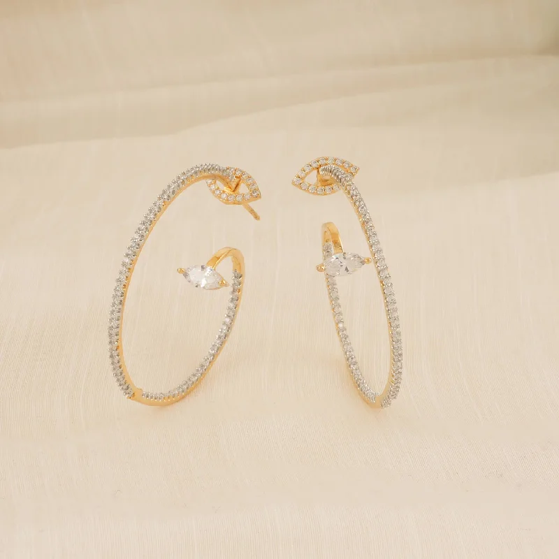 Gold plated round hoop CZ earring