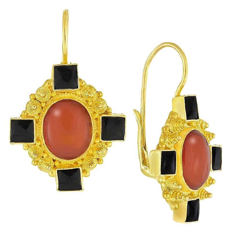 Queen Bess Carnelian and Onyx Earrings