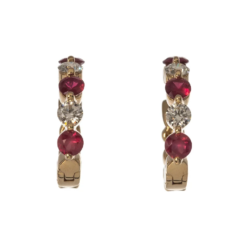 1.5ctw Ruby & .60ctw Diamond 14K Yellow Gold Hoop Earrings