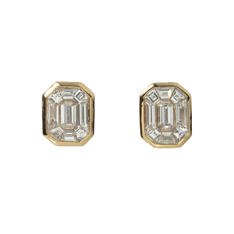 .75ct Diamond Emerald-Cut Illusion 14K Gold Stud Earrings