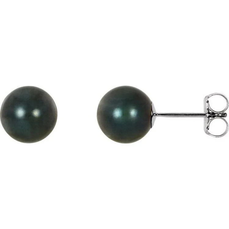 14K White 7 mm Black Akoya Cultured Pearl Earrings