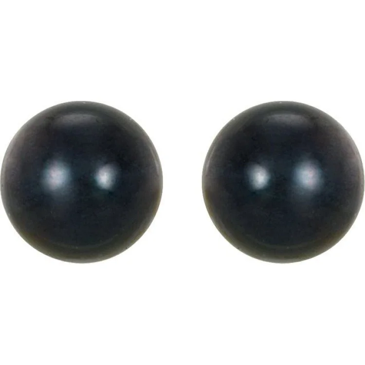 14K White  8 mm Cultured Black Akoya Pearl Earrings