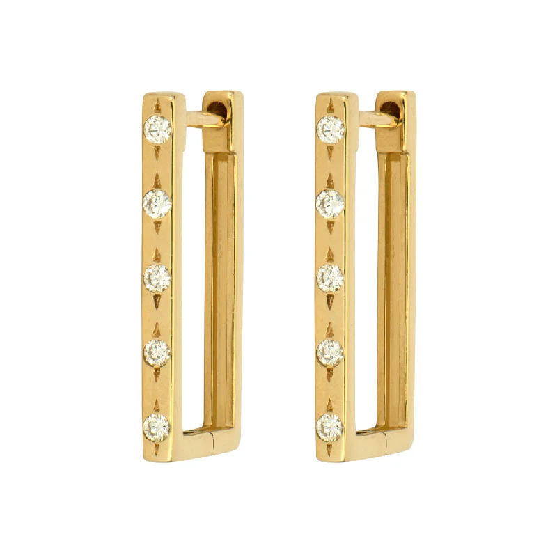 Diamond Flush Set 14K Gold Rectangular Hoop Earrings