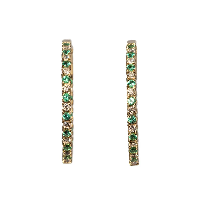 Emerald & Diamond Inside Out 14K Yellow Gold Flexible Hoops