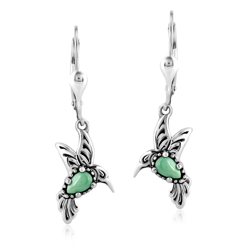 EXCLUSIVELY OURS! Sterling Silver Green Turquoise Hummingbird Dangle Earrings