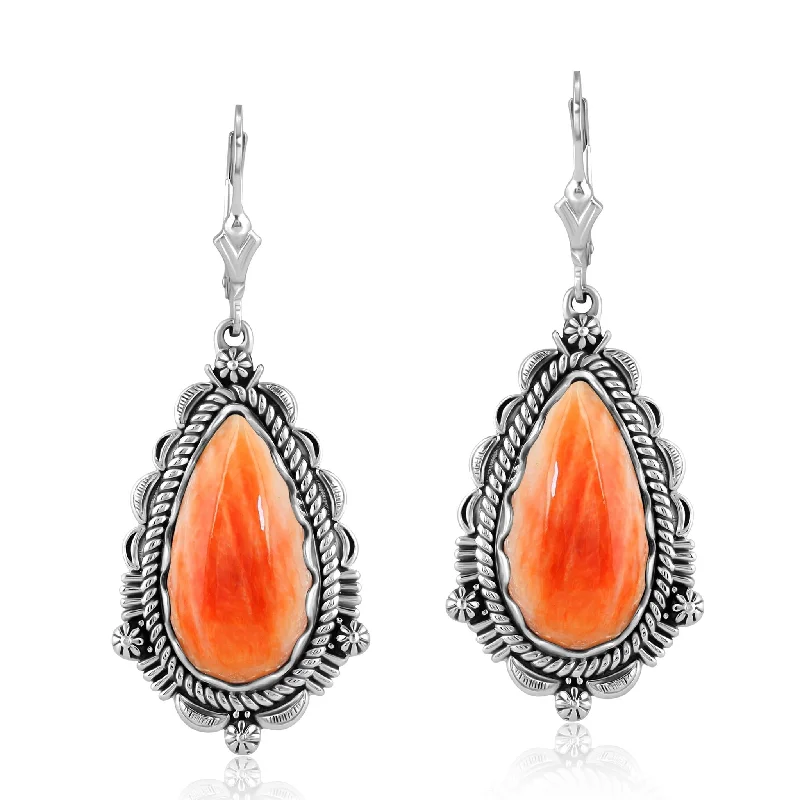 EXCLUSIVELY OURS! Sterling Silver Orange Spiny Oyster Pear-Shaped Dangle Earrings