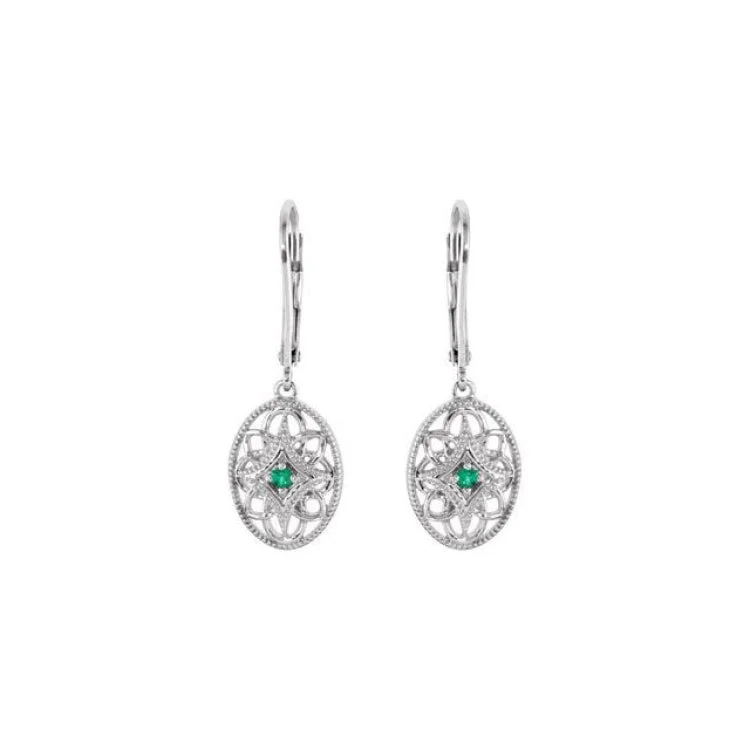 Sterling Silver Natural Emerald Lever Back Earrings