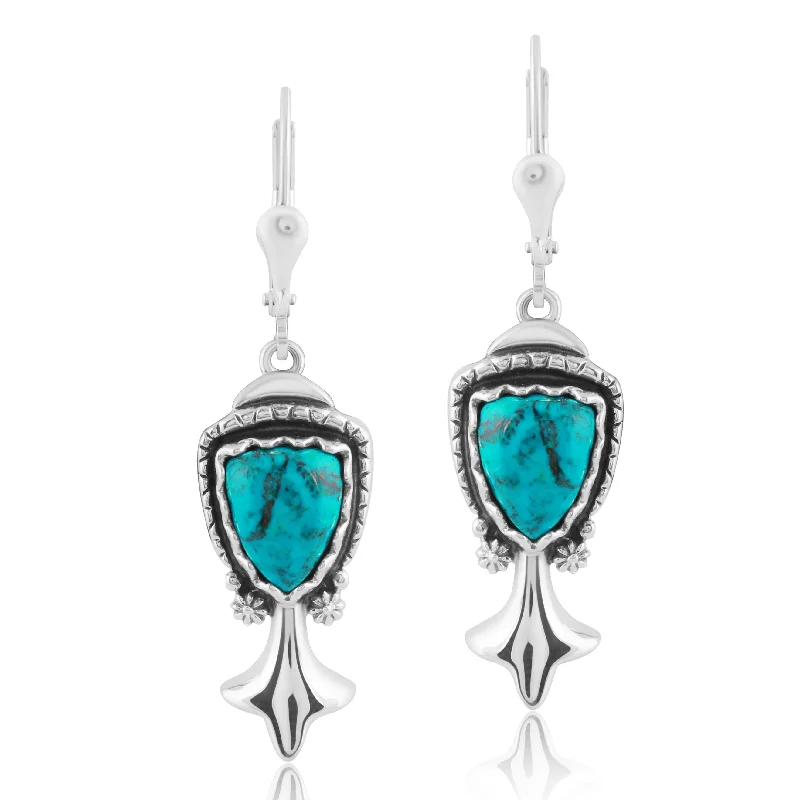 Sterling Silver Genuine Chrysocolla Squash Blossom Dangle Earrings