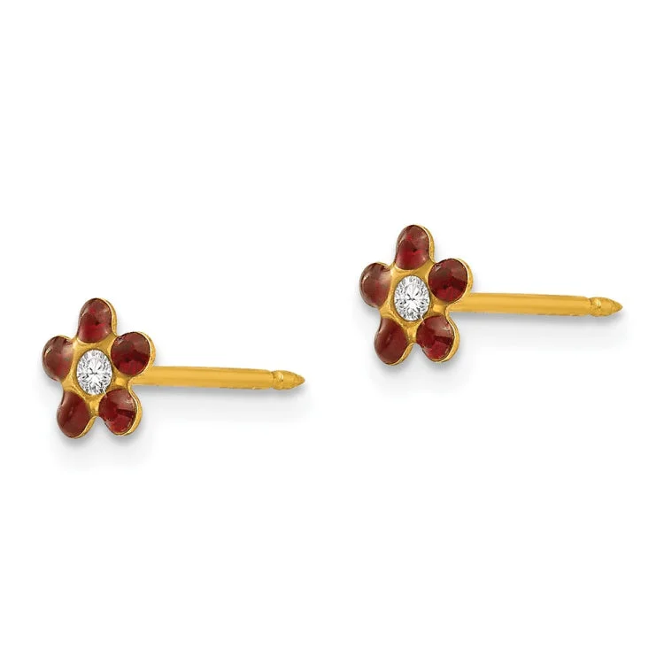 Inverness 14k January Red Crystal Birthstone Flower Earrings