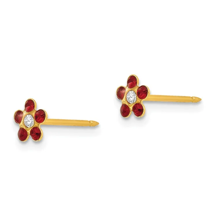 Inverness 14k July Red Crystal Birthstone Flower Earrings