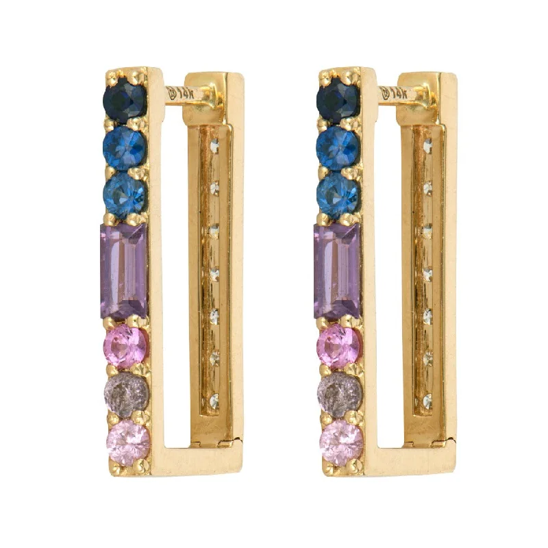 Ombré Sapphire & Diamond 14K Gold Rectangular Hoop Earrings