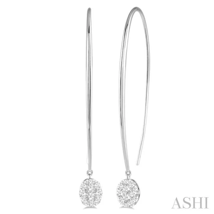 1/2 ctw Oval Shape Dangler Lovebright Round Cut Diamond Earring in 14K White Gold