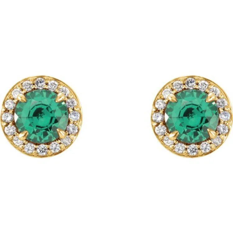 14K Yellow 5 mm Lab-Grown Emerald & 1/8 CTW Natural Diamond Earrings