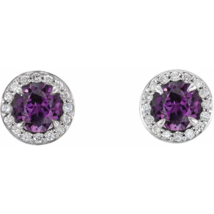 14K White 4 mm Lab-Grown Alexandrite & 1/10 CTW Natural Diamond Earrings