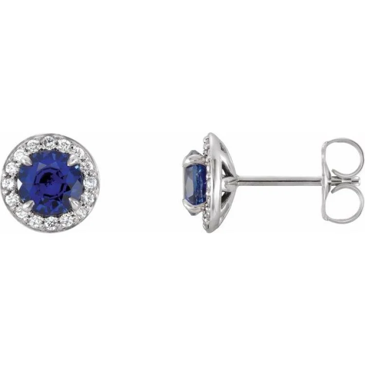 14K White 4 mm Lab-Grown Blue Sapphire & 1/10 CTW Natural Diamond Earrings